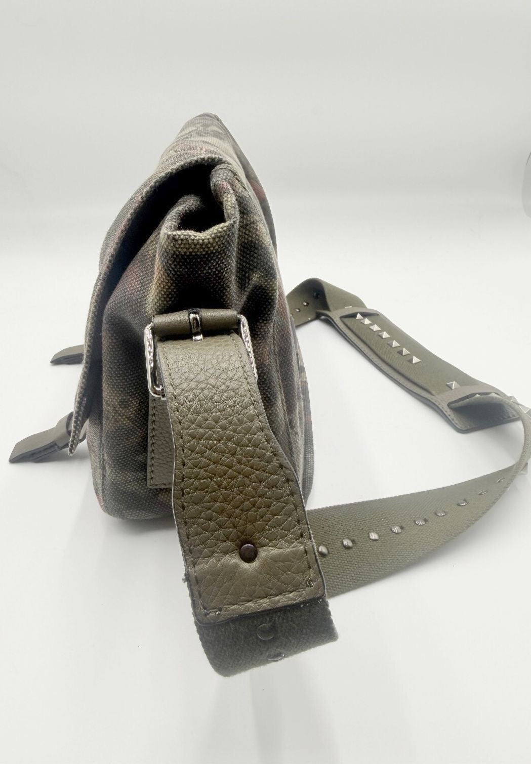 Valentino Garavani Rockstud Camubutterfly Canvas Messenger Bag Olive NWT!