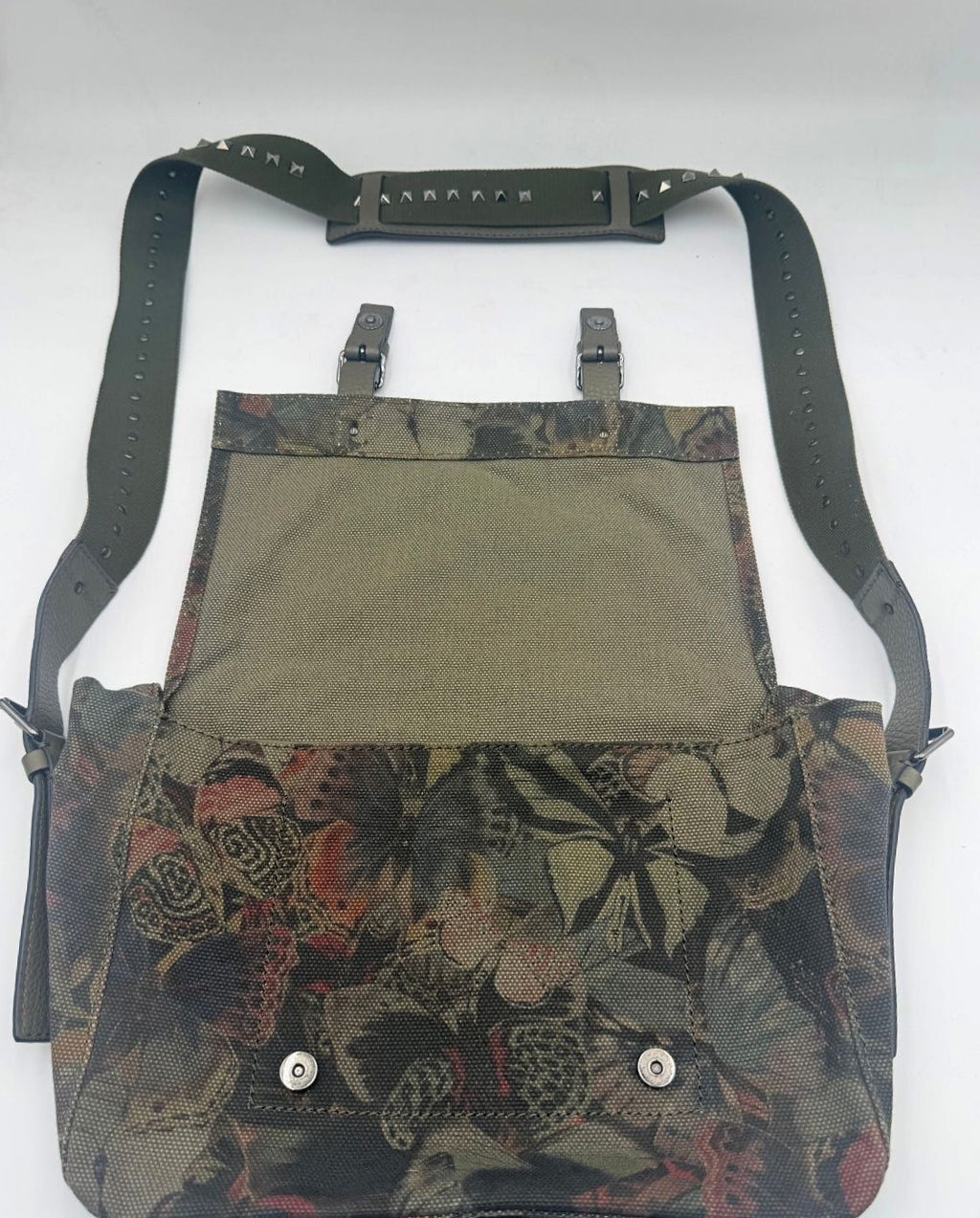 Valentino Garavani Rockstud Camubutterfly Canvas Messenger Bag Olive NWT!