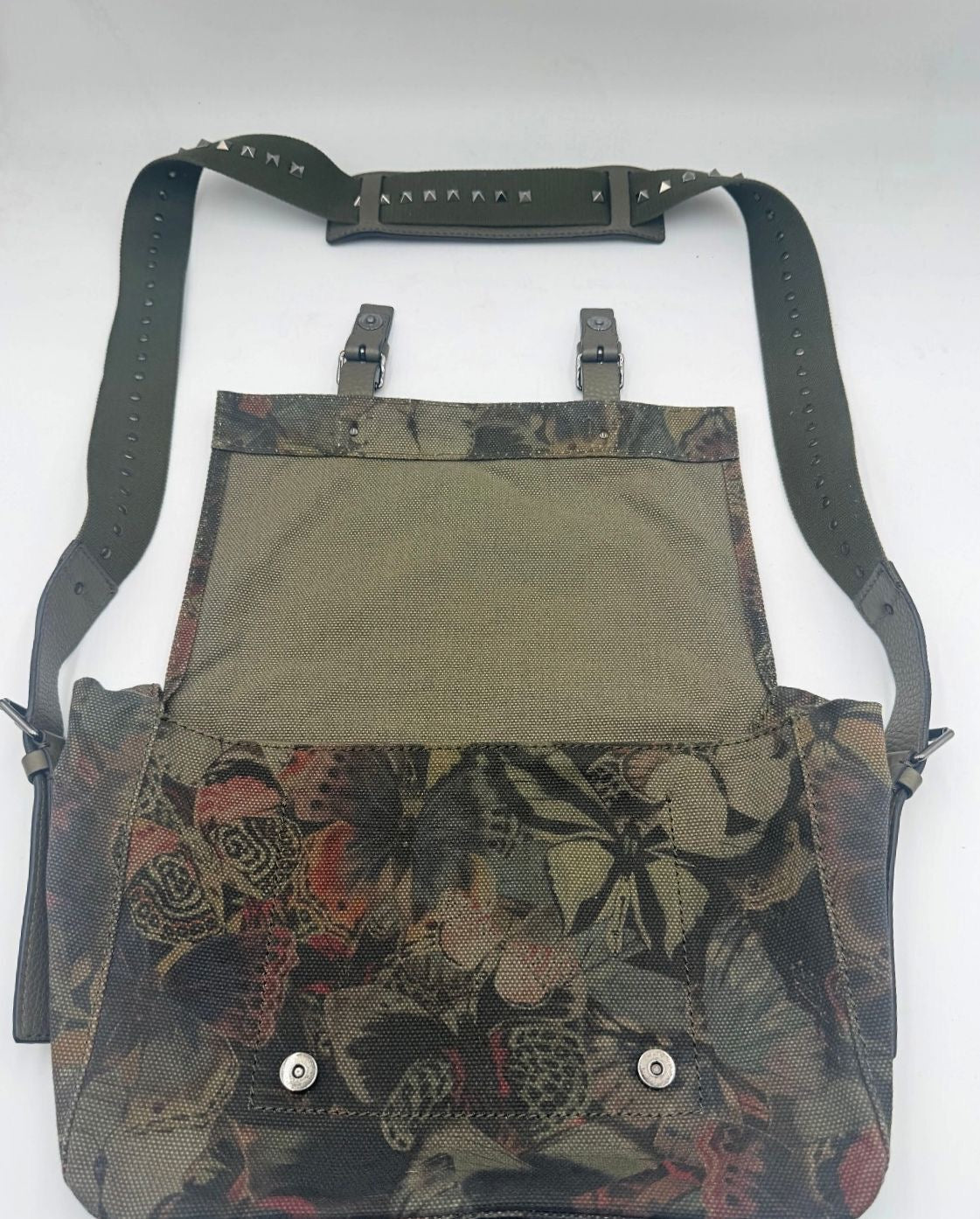 Valentino Garavani Rockstud Camubutterfly Canvas Messenger Bag Olive NWT!