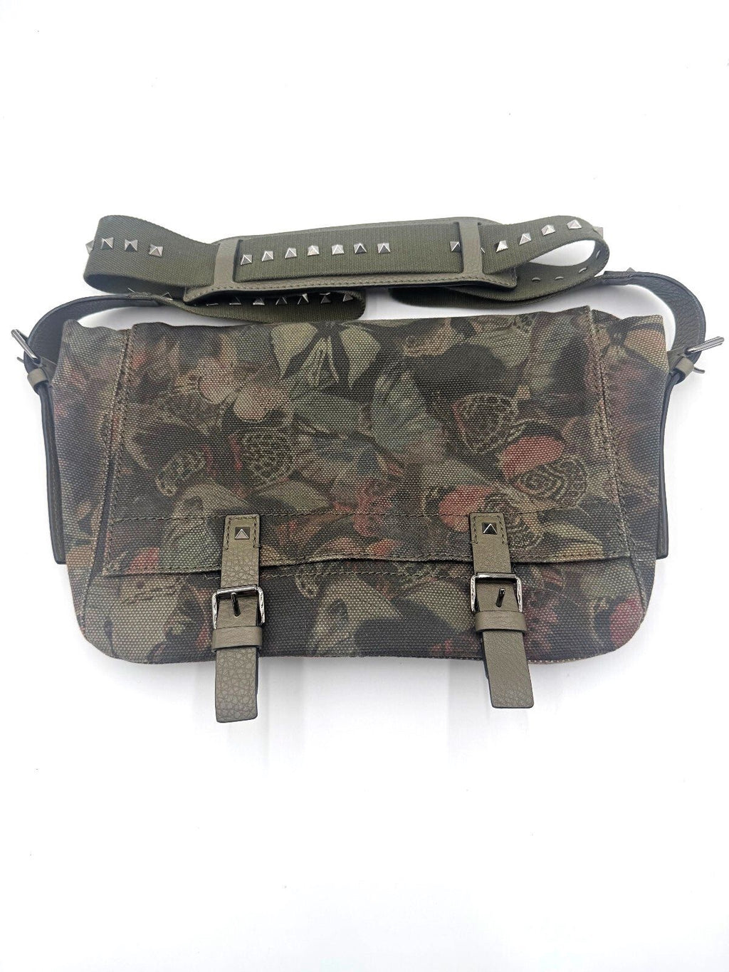 Valentino Garavani Rockstud Camubutterfly Canvas Messenger Bag Olive NWT!
