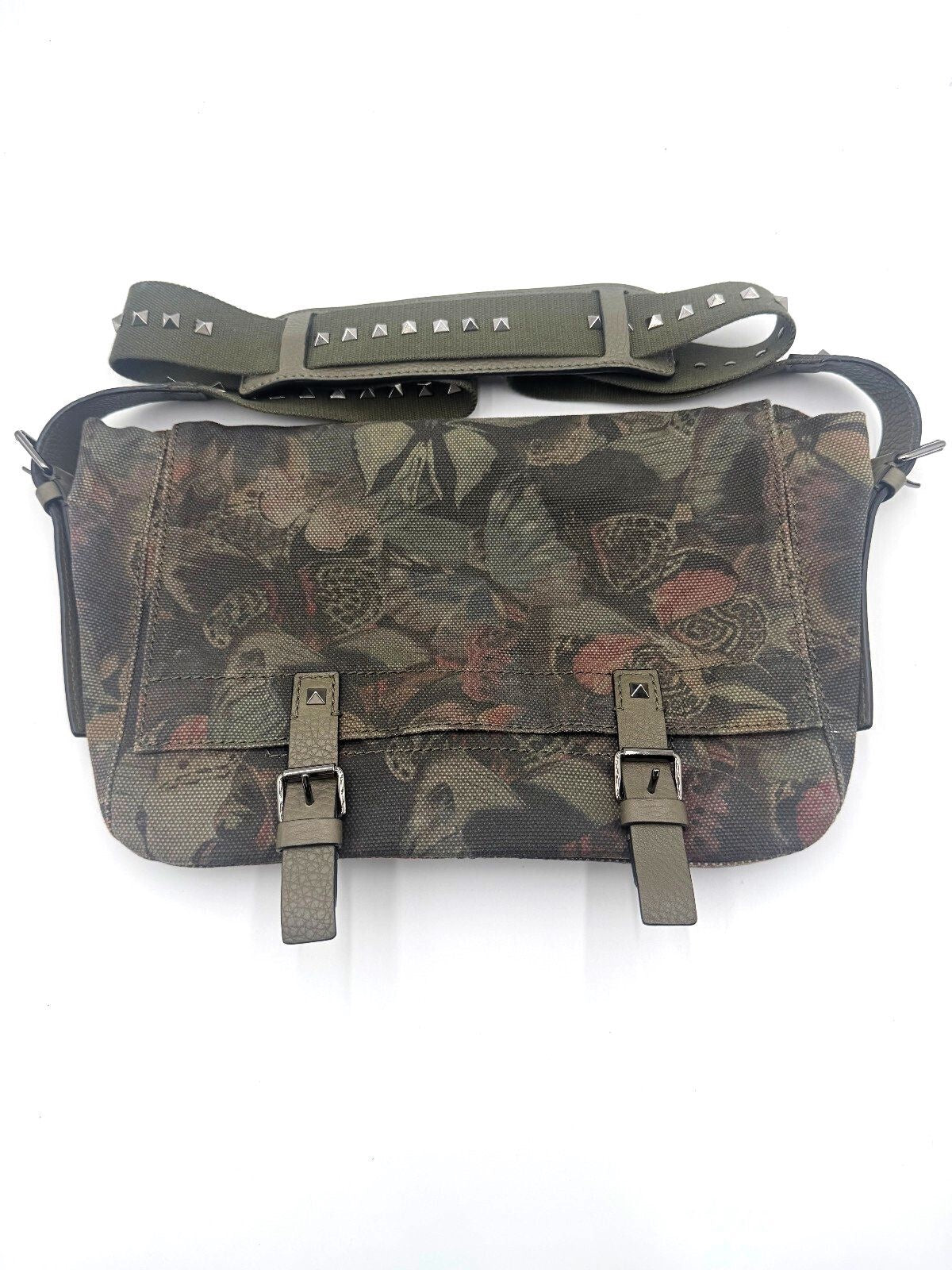 Valentino Garavani Rockstud Camubutterfly Canvas Messenger Bag Olive NWT!