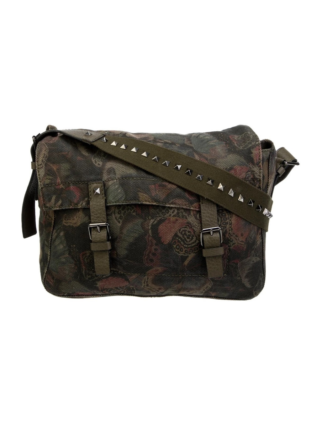 Valentino Garavani Rockstud Camubutterfly Canvas Messenger Bag Olive NWT!