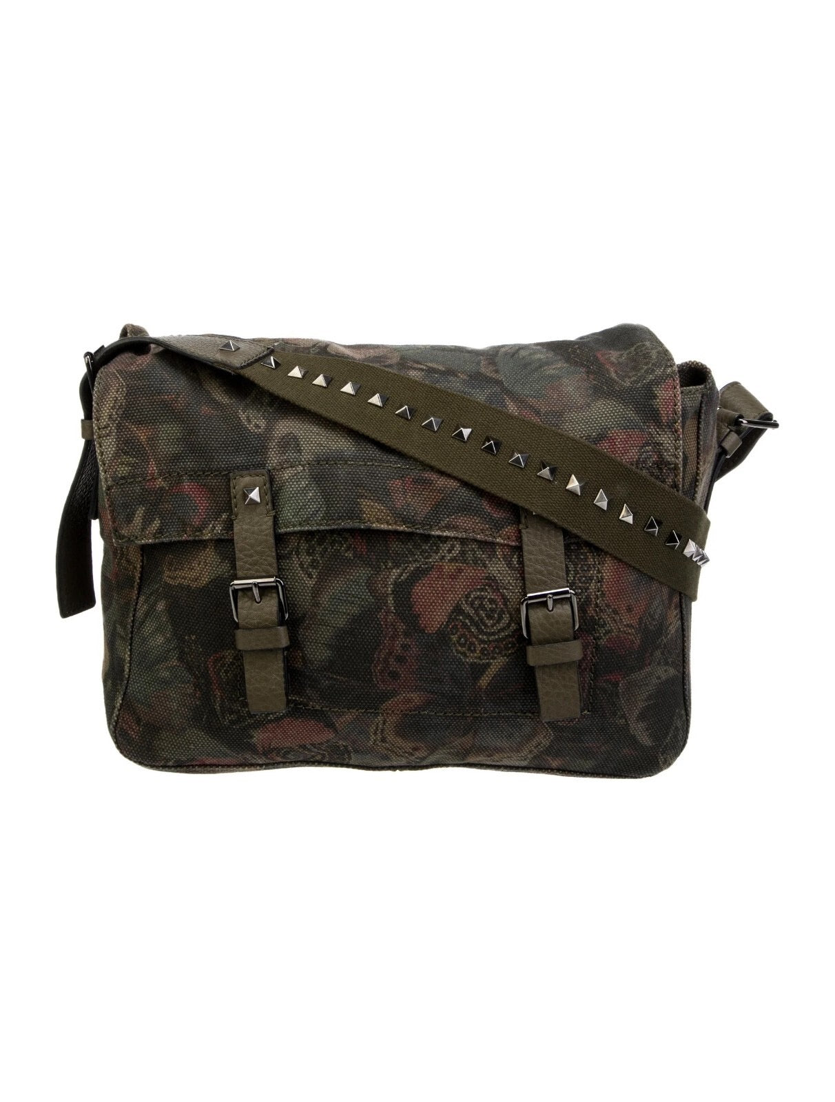 Valentino Garavani Rockstud Camubutterfly Canvas Messenger Bag Olive NWT!