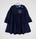 Lanvin Enfant Navy Blue Tiered Ruffle Babydoll Dress Flower Rhinestone NWT Size 3 3T
