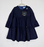 Lanvin Enfant Navy Blue Tiered Ruffle Babydoll Dress Flower Rhinestone NWT Size 3 3T