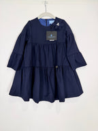 Lanvin Enfant Navy Blue Tiered Ruffle Babydoll Dress Flower Rhinestone NWT Size 3 3T