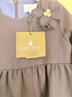 Lanvin Enfant Navy Blue Tiered Ruffle Babydoll Dress Flower Rhinestone NWT Size 3 3T