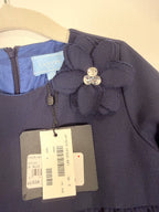 Lanvin Enfant Navy Blue Tiered Ruffle Babydoll Dress Flower Rhinestone NWT Size 3 3T