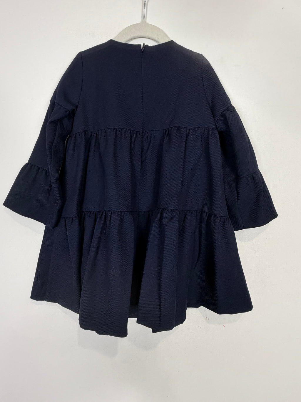 Lanvin Enfant Navy Blue Tiered Ruffle Babydoll Dress Flower Rhinestone NWT Size 3 3T