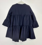 Lanvin Enfant Navy Blue Tiered Ruffle Babydoll Dress Flower Rhinestone NWT Size 3 3T