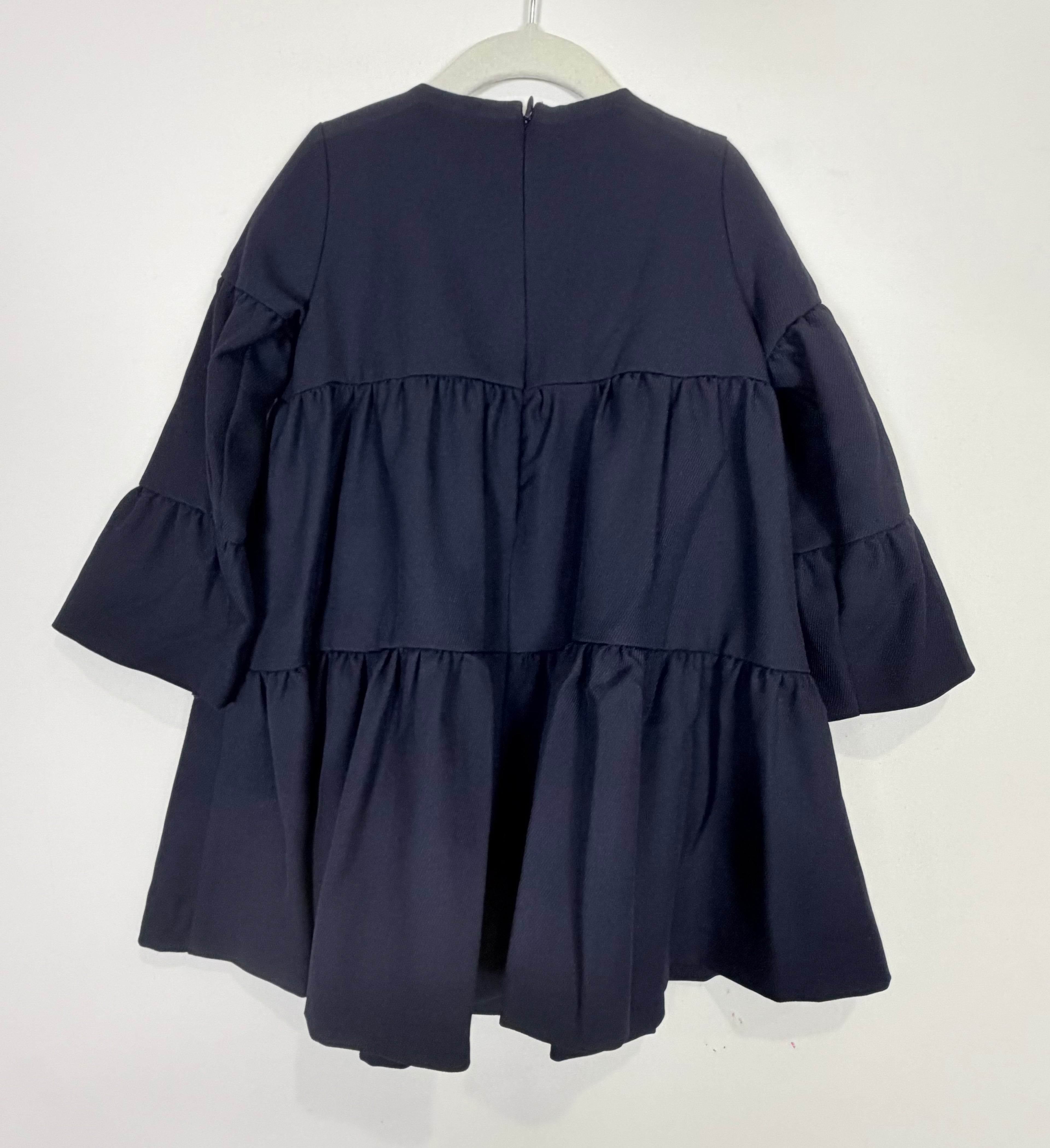 Lanvin Enfant Navy Blue Tiered Ruffle Babydoll Dress Flower Rhinestone NWT Size 3 3T